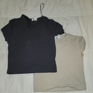 Charcoal and Beige Short Sleeve Tees Casual Knit Tops